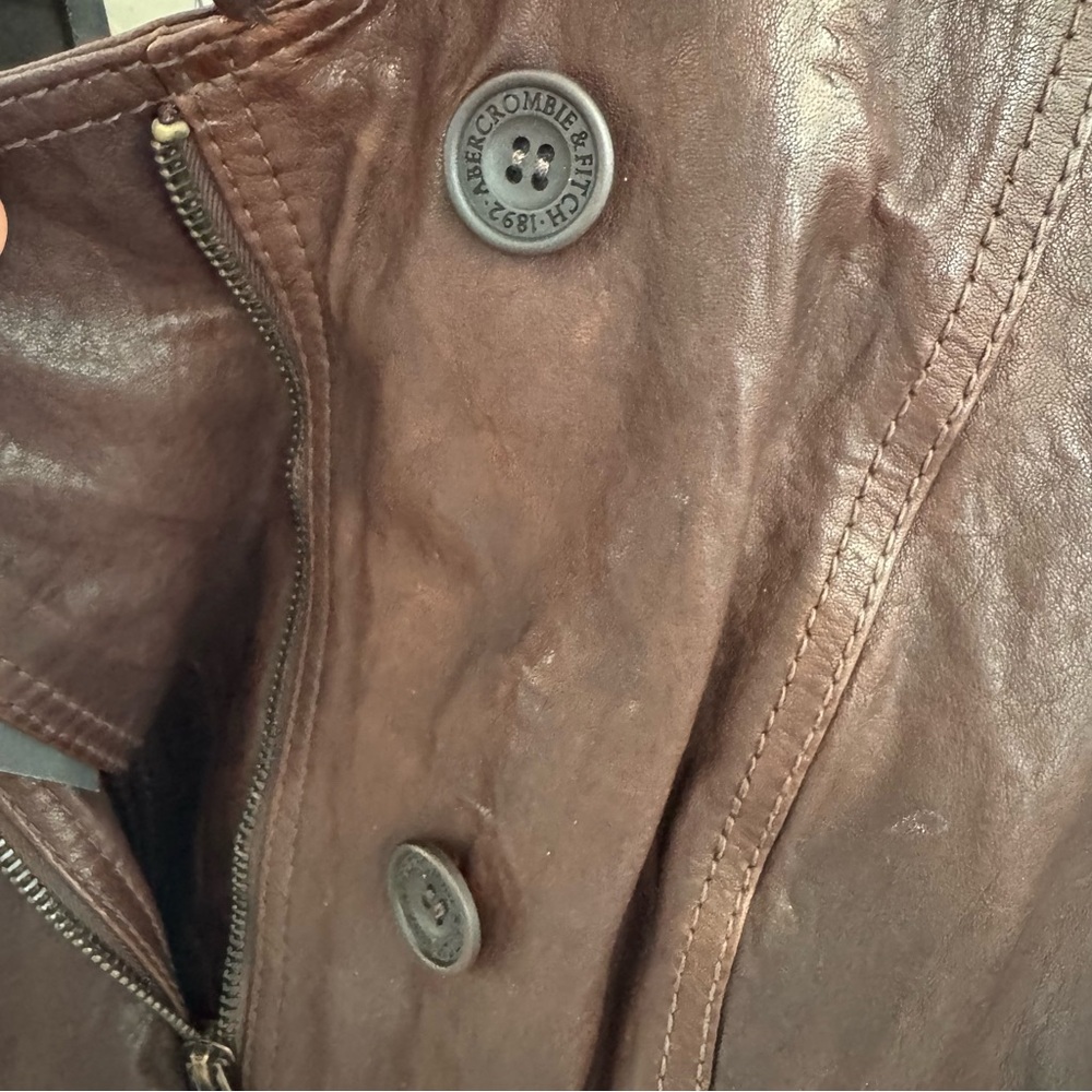 BNWT Y2K Abercrombie & Fitch Mia Leather Jacket Brown Genuine Leather Sz L - Picture 7 of 15